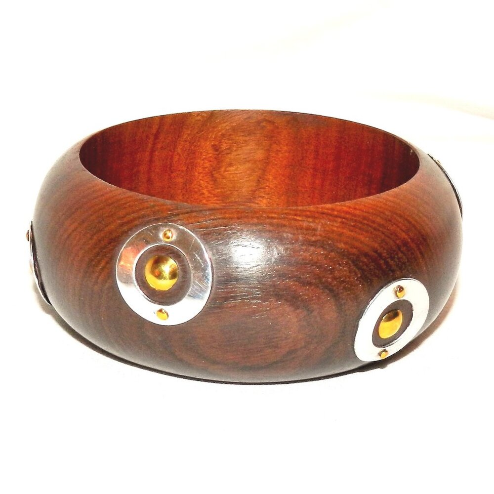 New Wood Bangle 33mm with Aluminum & Brass Embellishments 2.5" Inside BR490